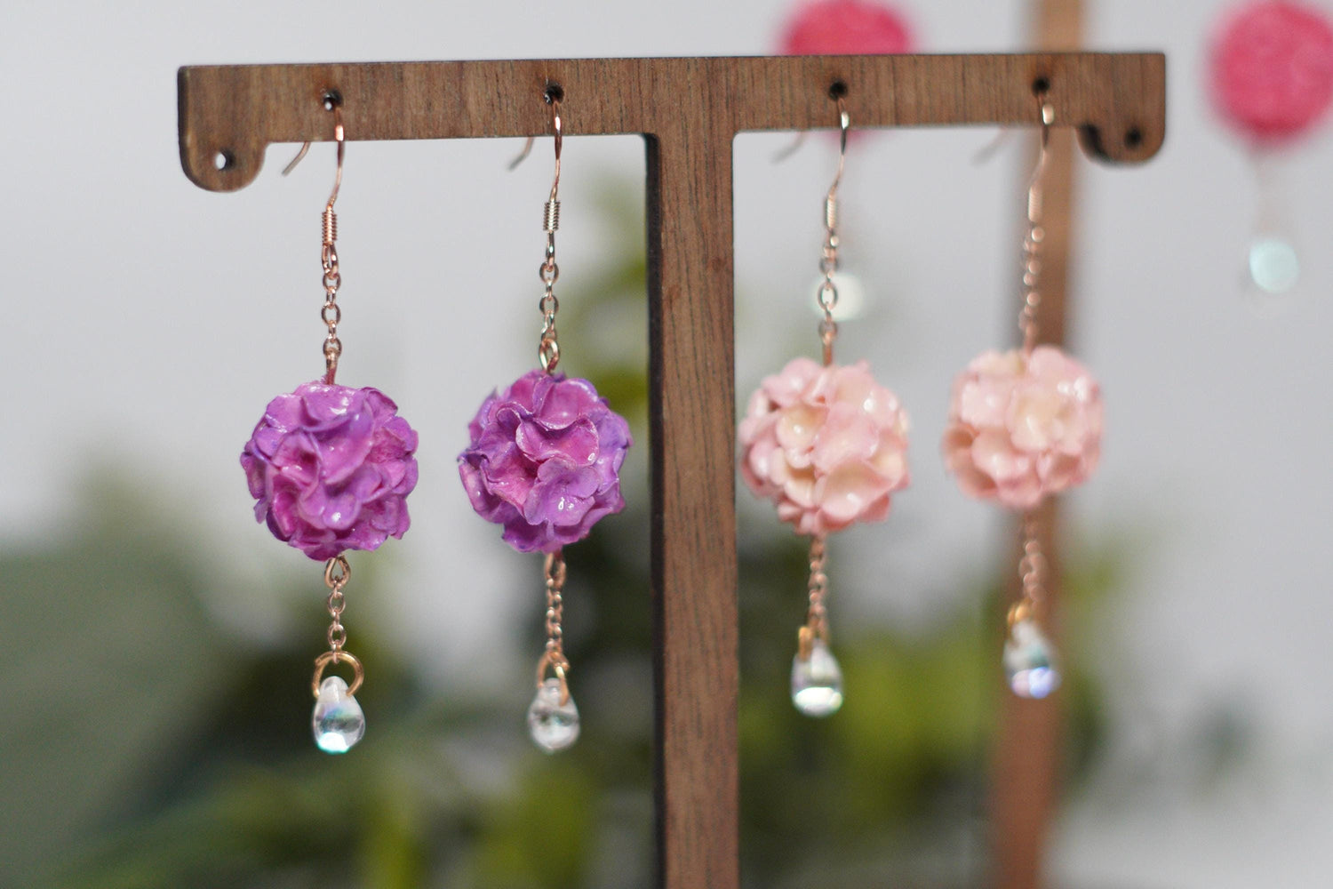 Hand-Painted Hydrangea Ombre Sphere Dangles