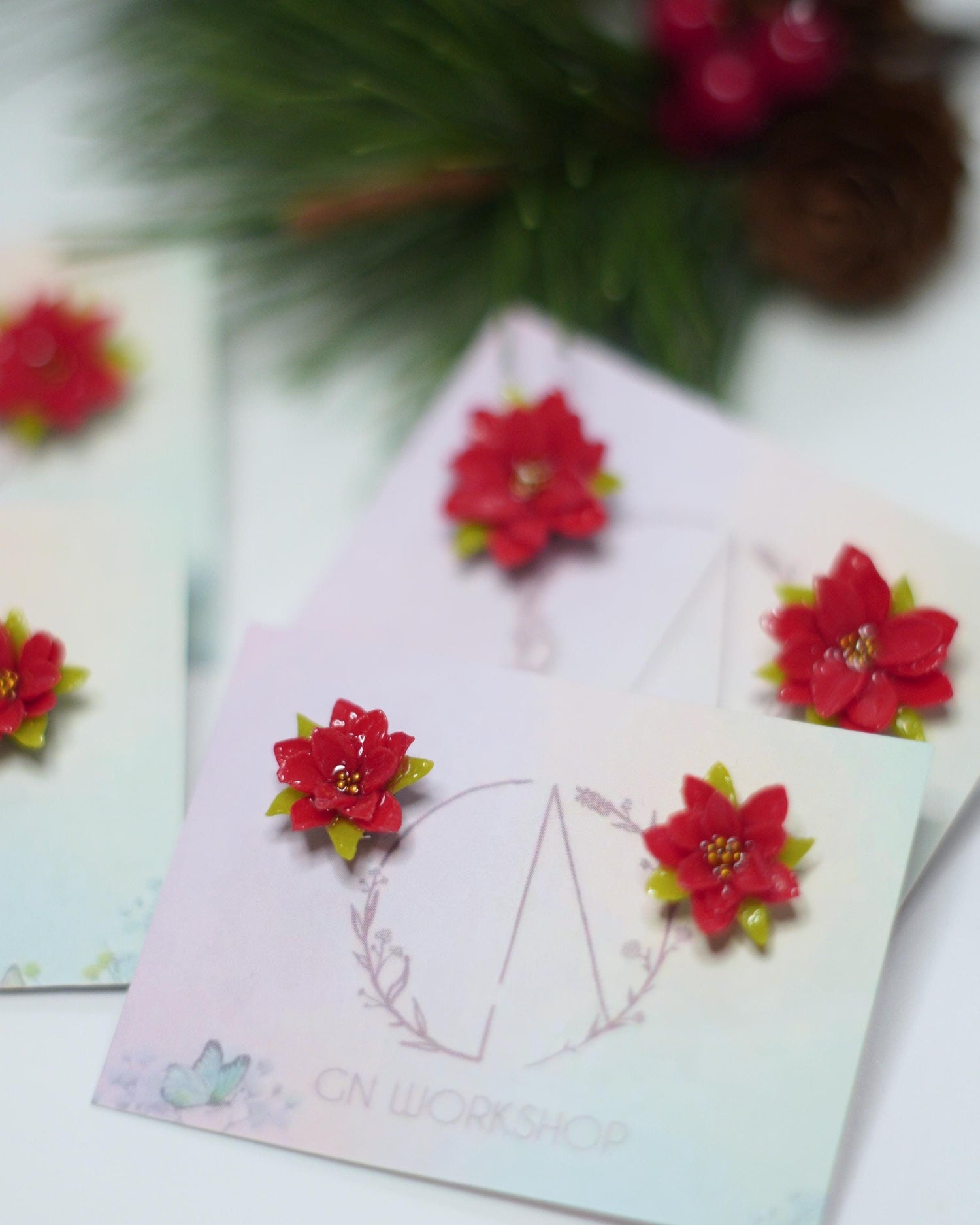 Red Poinsettia Studs